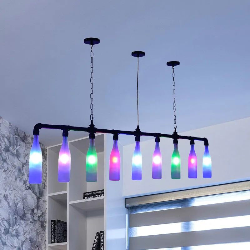 9-lichts eiland hanglamp art deco wijnfles kleurrijke glazen hangende plafondlamp zwart voor bar Clearhalo