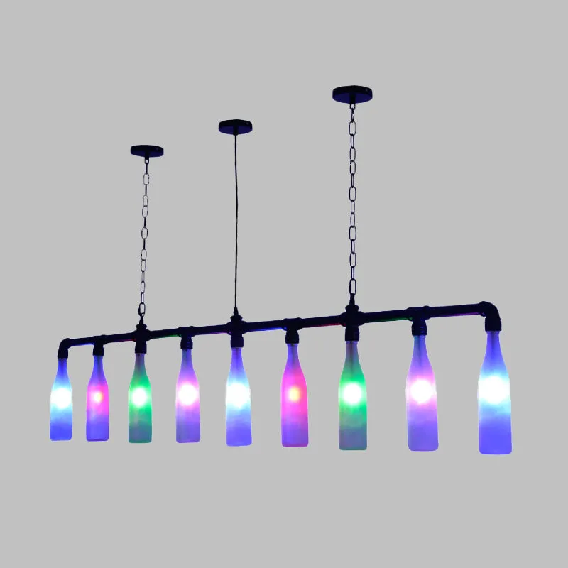 9-lichts eiland hanglamp art deco wijnfles kleurrijke glazen hangende plafondlamp zwart voor bar Clearhalo