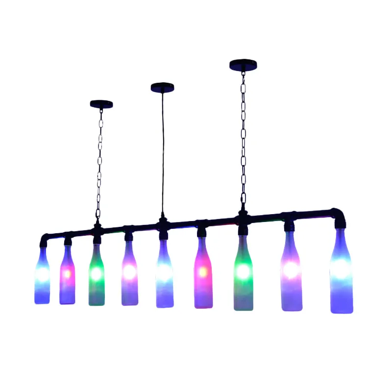 9-lichts eiland hanglamp art deco wijnfles kleurrijke glazen hangende plafondlamp zwart voor bar Clearhalo