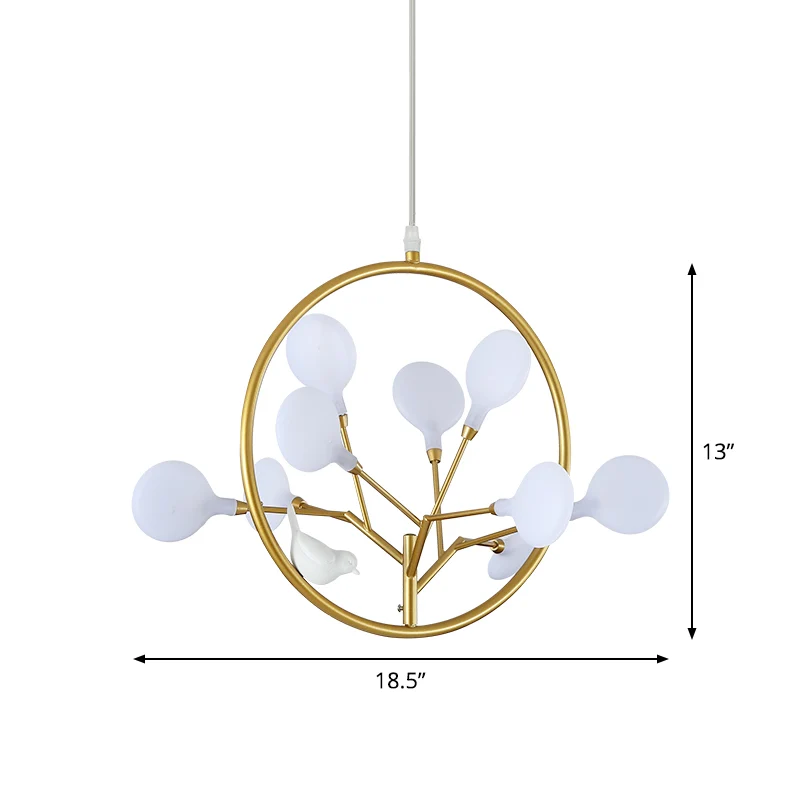 9-lichts tak-hanglamp met vogeldeco, elegante metalen hanglamp goud voor stoffenwinkel Clearhalo