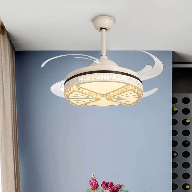 Abrikoos uitsparing semi-inbouw ventilatorlicht modern omkeerbaar 8 blad afgeschuinde kristallen LED-binnenverlichting Cle...