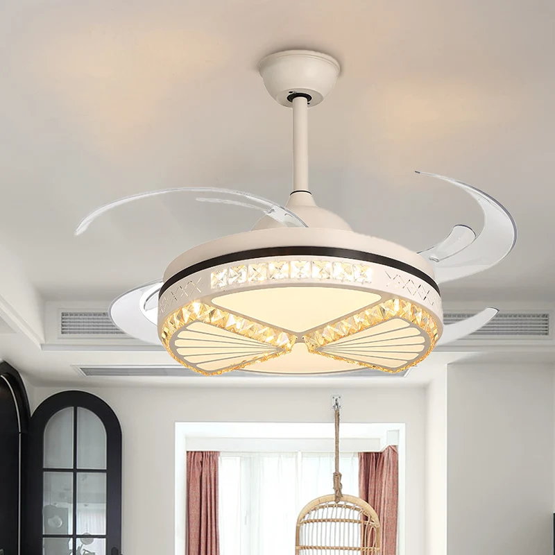 Abrikoos uitsparing semi-inbouw ventilatorlicht modern omkeerbaar 8 blad afgeschuinde kristallen LED-binnenverlichting Cle...