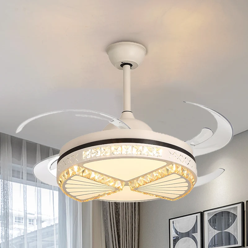Abrikoos uitsparing semi-inbouw ventilatorlicht modern omkeerbaar 8 blad afgeschuinde kristallen LED-binnenverlichting Cle...