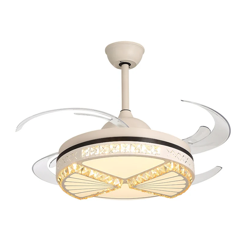 Abrikoos uitsparing semi-inbouw ventilatorlicht modern omkeerbaar 8 blad afgeschuinde kristallen LED-binnenverlichting Cle...