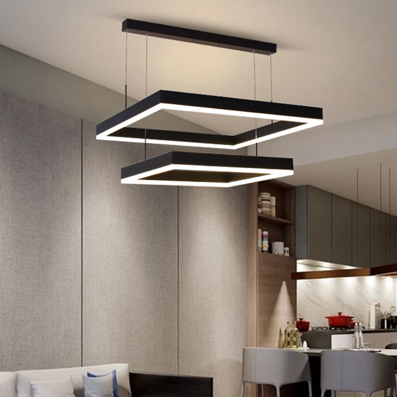 Acryl 2-laags vierkante LED-plafondverlichting Moderne zwarte kroonluchterlamp voor woonkamer Clearhalo