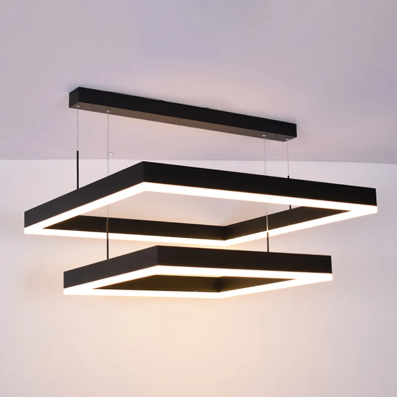 Acryl 2-laags vierkante LED-plafondverlichting Moderne zwarte kroonluchterlamp voor woonkamer Clearhalo