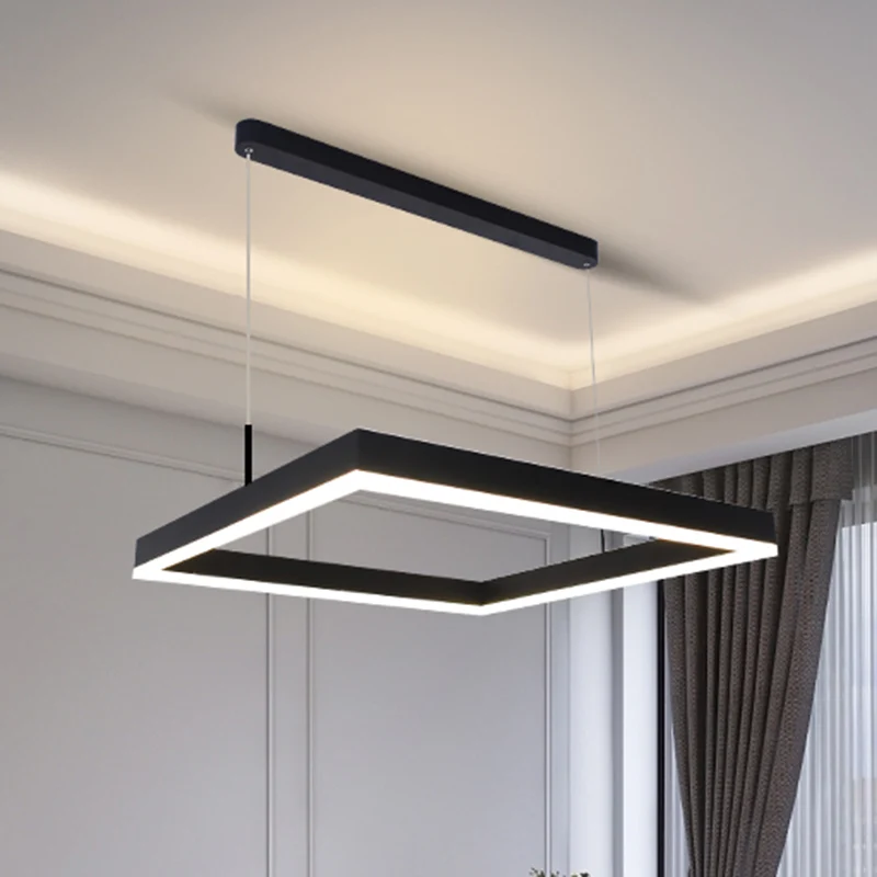 Acryl 2-laags vierkante LED-plafondverlichting Moderne zwarte kroonluchterlamp voor woonkamer Clearhalo
