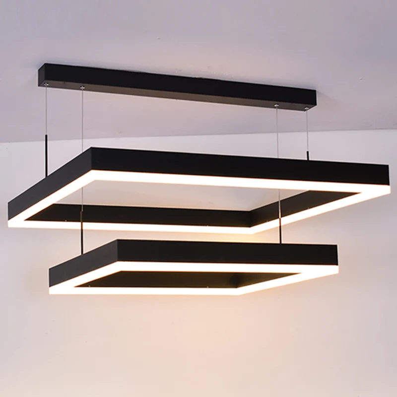 Acryl 2-laags vierkante LED-plafondverlichting Moderne zwarte kroonluchterlamp voor woonkamer Clearhalo