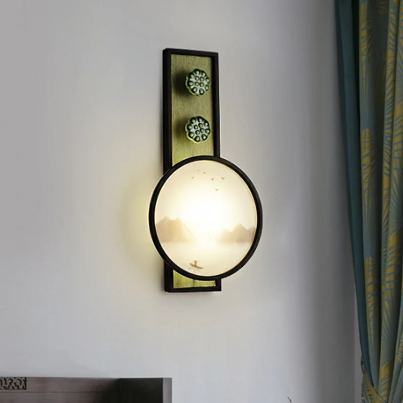 Acryl afgeronde maan en meer muurschildering lamp oosterse stijl LED zwarte wandmontage verlichting Clearhalo