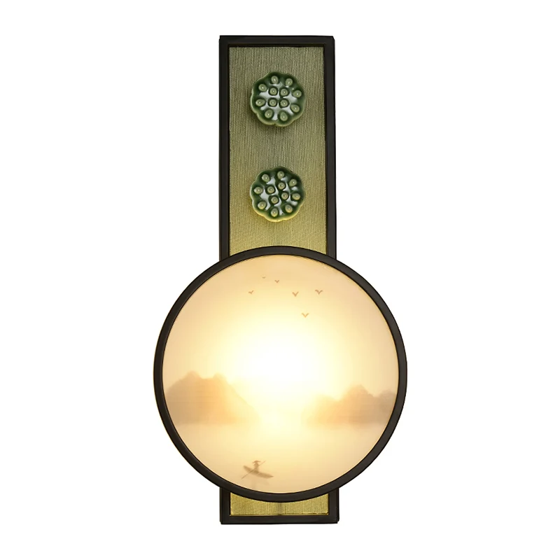 Acryl afgeronde maan en meer muurschildering lamp oosterse stijl LED zwarte wandmontage verlichting Clearhalo