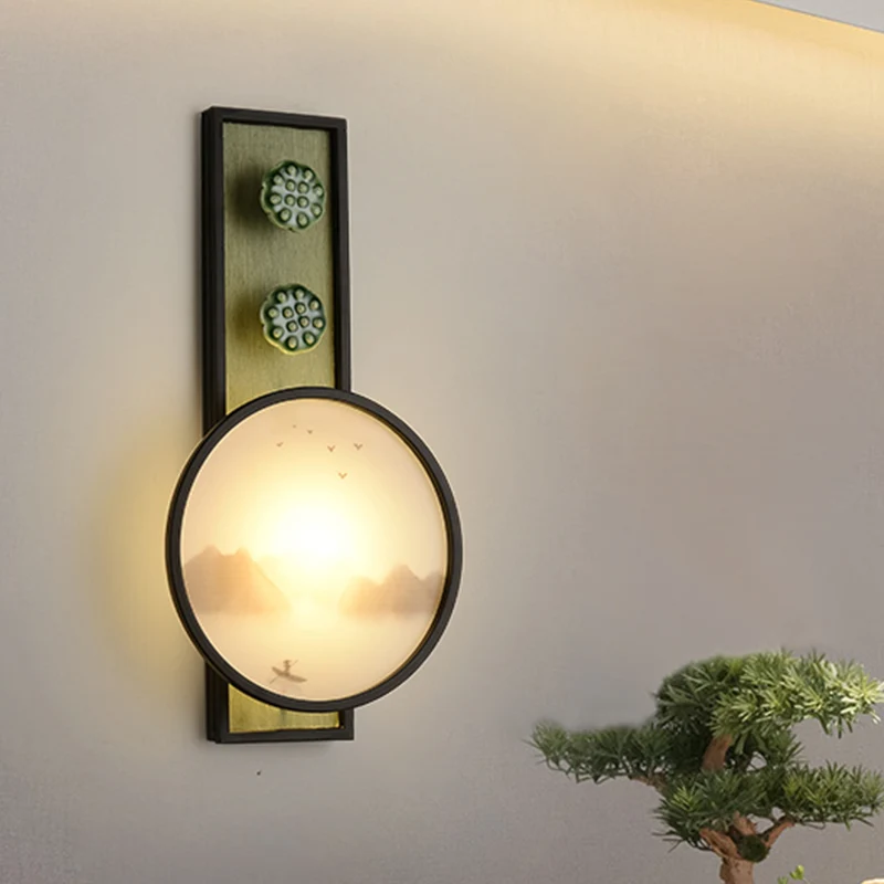 Acryl afgeronde maan en meer muurschildering lamp oosterse stijl LED zwarte wandmontage verlichting Clearhalo