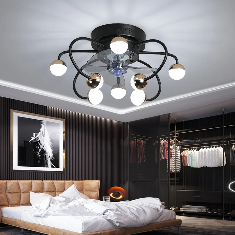 Acryl bal- en kooiventilatorverlichting Moderne LED-afstandsbediening semi-inbouw plafondlamp met 3 bladen, 19 "breed Clea...