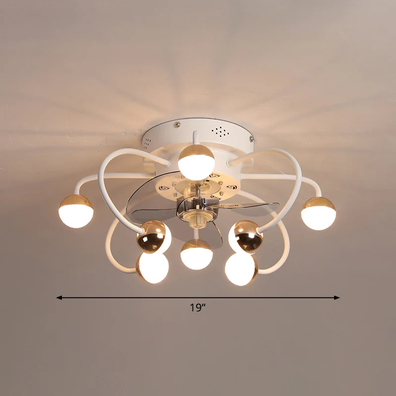 Acryl bal- en kooiventilatorverlichting Moderne LED-afstandsbediening semi-inbouw plafondlamp met 3 bladen, 19 "breed Clea...