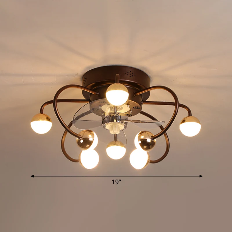 Acryl bal- en kooiventilatorverlichting Moderne LED-afstandsbediening semi-inbouw plafondlamp met 3 bladen, 19 "breed Clea...