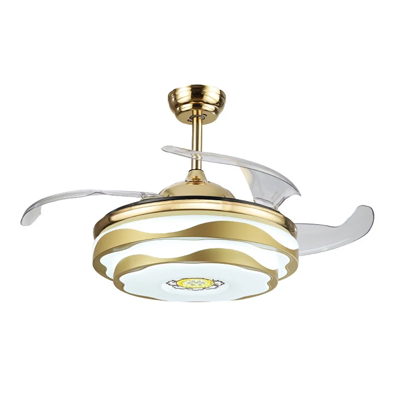 Acryl bloemblaadje semi-inbouw moderne 19-inch brede LED-hangende ventilatorlamp goud, 4 bladen Clearhalo