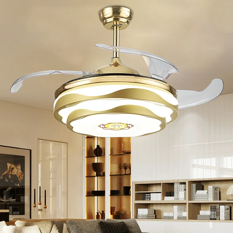 Acryl bloemblaadje semi-inbouw moderne 19-inch brede LED-hangende ventilatorlamp goud, 4 bladen Clearhalo