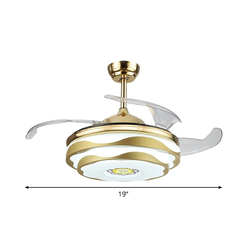 Acryl bloemblaadje semi-inbouw moderne 19-inch brede LED-hangende ventilatorlamp goud, 4 bladen Clearhalo