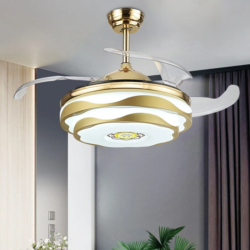 Acryl bloemblaadje semi-inbouw moderne 19-inch brede LED-hangende ventilatorlamp goud, 4 bladen Clearhalo