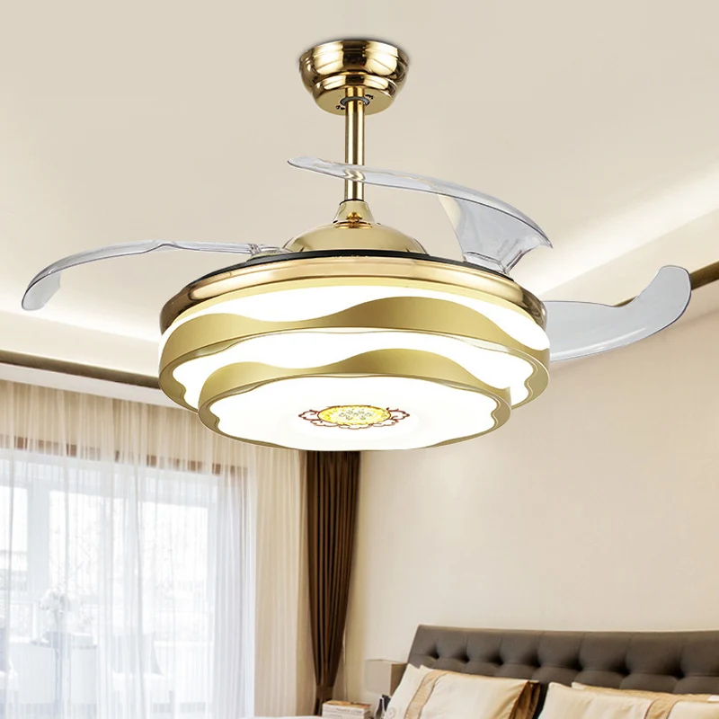 Acryl bloemblaadje semi-inbouw moderne 19-inch brede LED-hangende ventilatorlamp goud, 4 bladen Clearhalo
