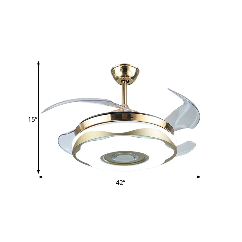Acryl bloesem hangende ventilator licht modernistisch 42" W LED goud dicht bij plafondlamp met 4 heldere bladen Clearhalo