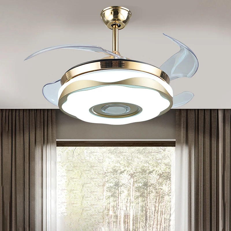 Acryl bloesem hangende ventilator licht modernistisch 42" W LED goud dicht bij plafondlamp met 4 heldere bladen Clearhalo