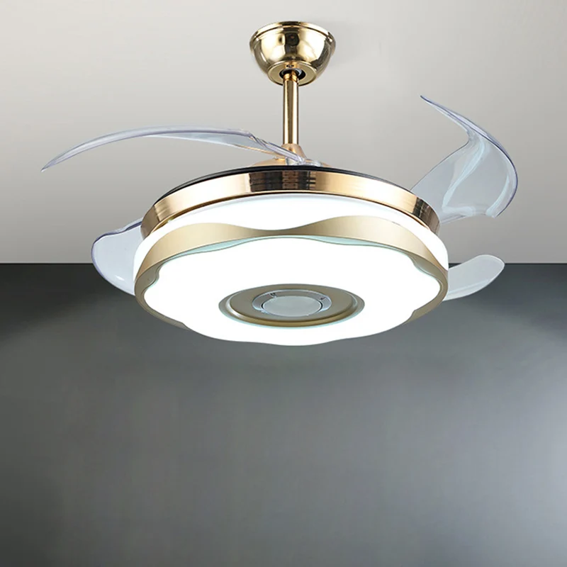 Acryl bloesem hangende ventilator licht modernistisch 42" W LED goud dicht bij plafondlamp met 4 heldere bladen Clearhalo