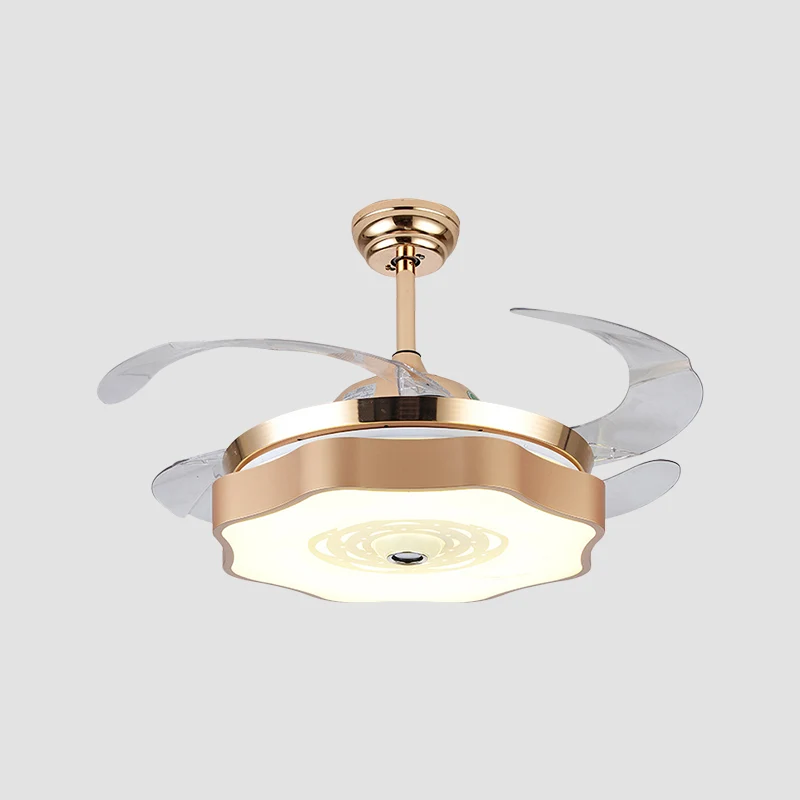 Acryl Bloom plafondverzonken modernistisch goud 4 bladen LED hangende ventilatorlicht, 42 "breedte Clearhalo