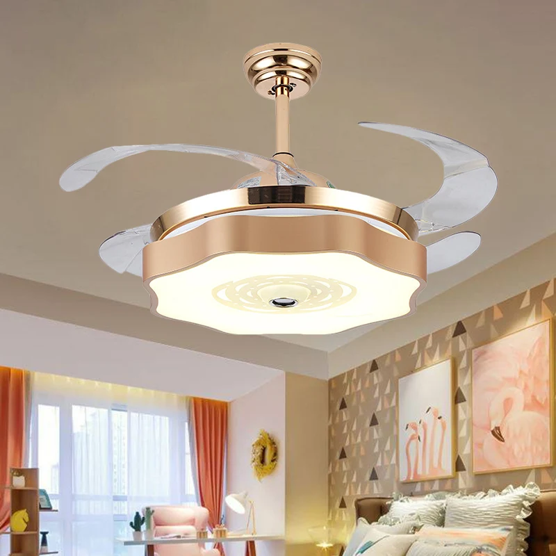 Acryl Bloom plafondverzonken modernistisch goud 4 bladen LED hangende ventilatorlicht, 42 "breedte Clearhalo
