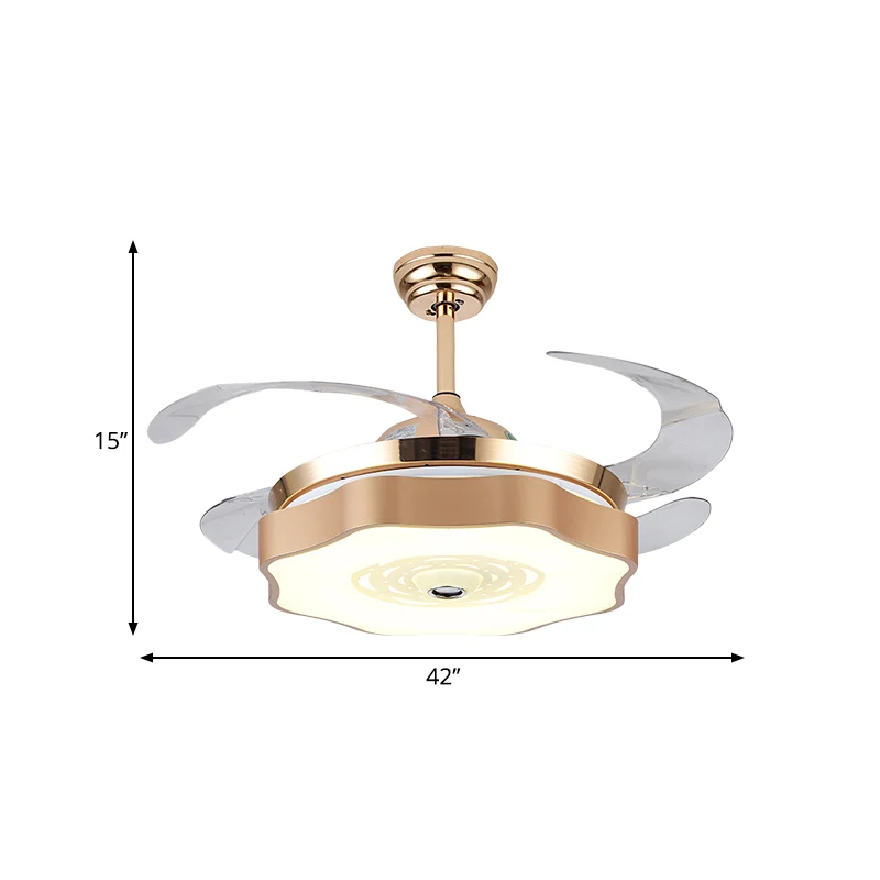 Acryl Bloom plafondverzonken modernistisch goud 4 bladen LED hangende ventilatorlicht, 42 "breedte Clearhalo