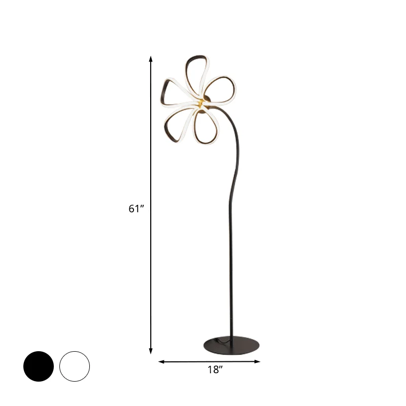Acryl Bloom Staande Lamp Eigentijds Zwart/Wit LED Vloerleeslamp voor Studeerkamer Clearhalo