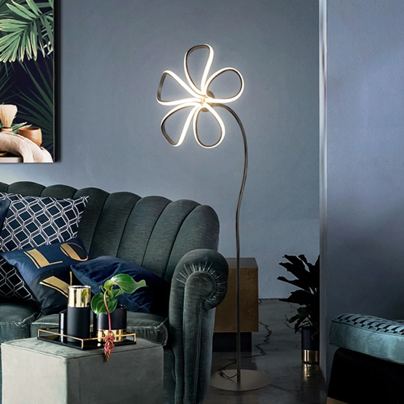 Acryl Bloom Staande Lamp Eigentijds Zwart/Wit LED Vloerleeslamp voor Studeerkamer Clearhalo