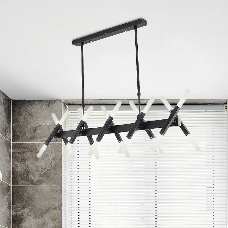 Acryl buis eiland hanger moderne 16/20 lichten zwart/wit/goud plafond hanglamp voor eetkamer Clearhalo