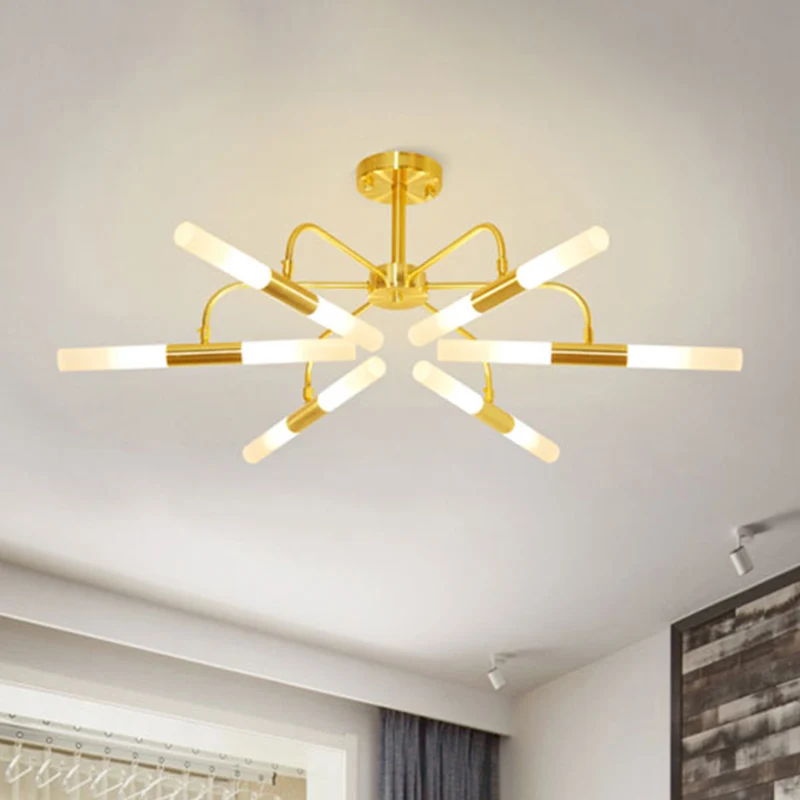 Acryl buisschaduw plafondkroonluchter hotel 12/16 lichten moderne metalen hanglamp goud Clearhalo