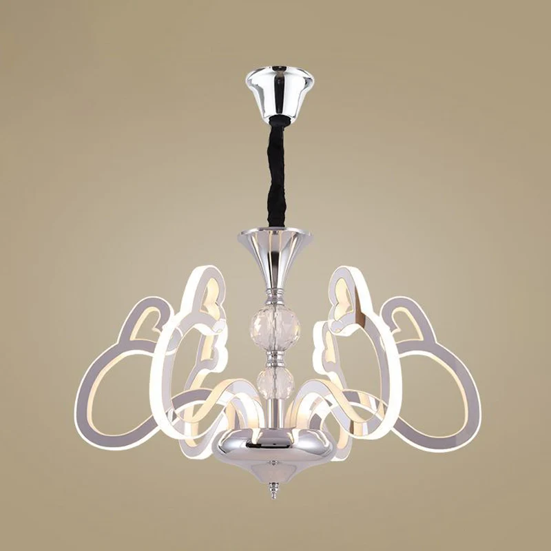Acryl chroom hanglamp hartvormige 6-lichts hedendaagse kroonluchter met kristallen accent Clearhalo