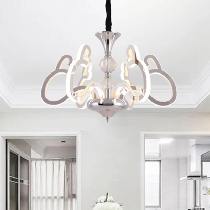 Acryl chroom hanglamp hartvormige 6-lichts hedendaagse kroonluchter met kristallen accent Clearhalo
