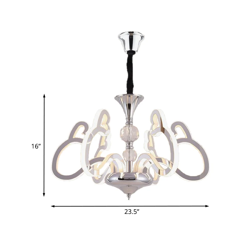 Acryl chroom hanglamp hartvormige 6-lichts hedendaagse kroonluchter met kristallen accent Clearhalo