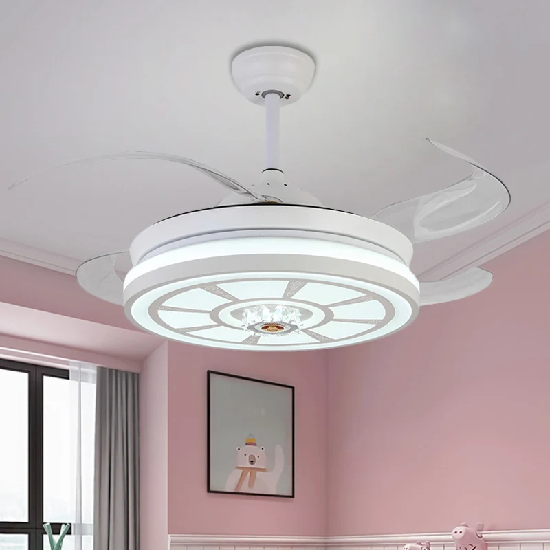 19" W acryl cirkel hangende ventilator licht minimalisme LED witte semi-inbouwlamp met 4 bladen Clearhalo