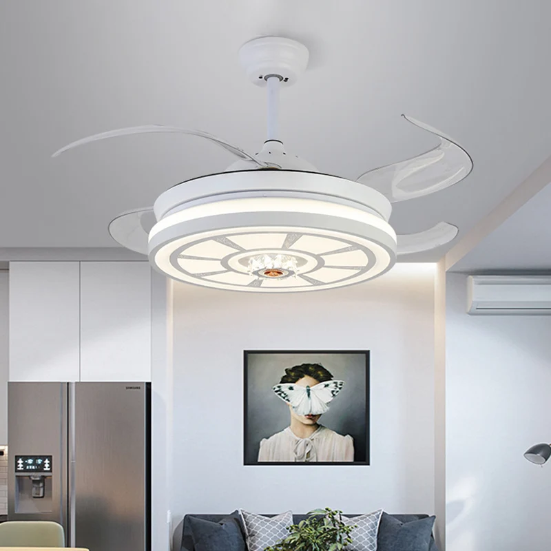 19" W acryl cirkel hangende ventilator licht minimalisme LED witte semi-inbouwlamp met 4 bladen Clearhalo