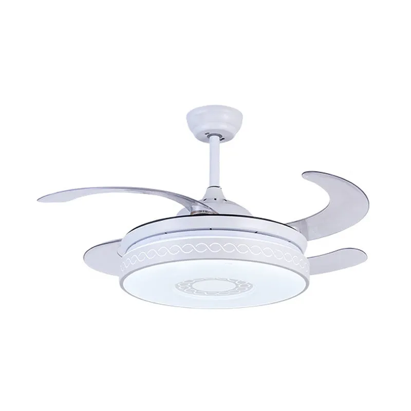 Acryl cirkel hangende ventilatorverlichting eigentijds LED 36" W woonkamer semi-inbouwlicht wit met 4 bladen, afstandsbedi...
