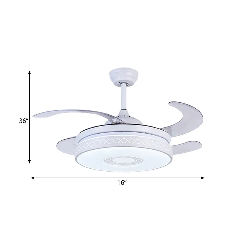 Acryl cirkel hangende ventilatorverlichting eigentijds LED 36" W woonkamer semi-inbouwlicht wit met 4 bladen, afstandsbedi...