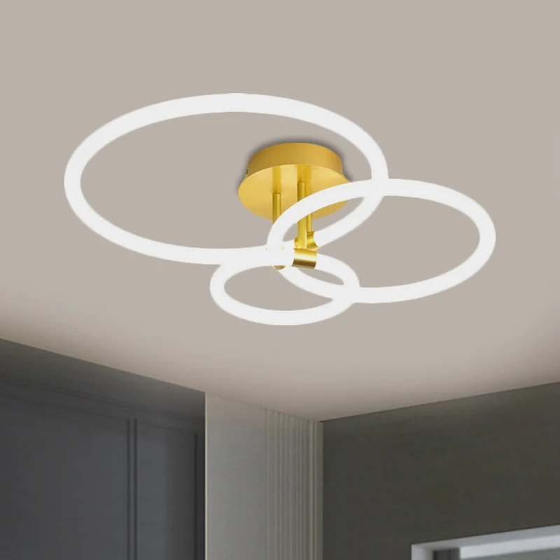 Acryl cirkel semi-inbouw moderne 23"/34,5" brede LED-plafondlamp van messing warm/wit licht Clearhalo