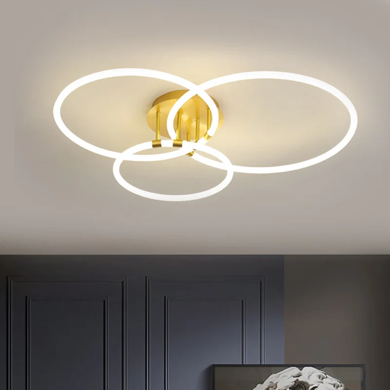 Acryl cirkel semi-inbouw moderne 23"/34,5" brede LED-plafondlamp van messing warm/wit licht Clearhalo