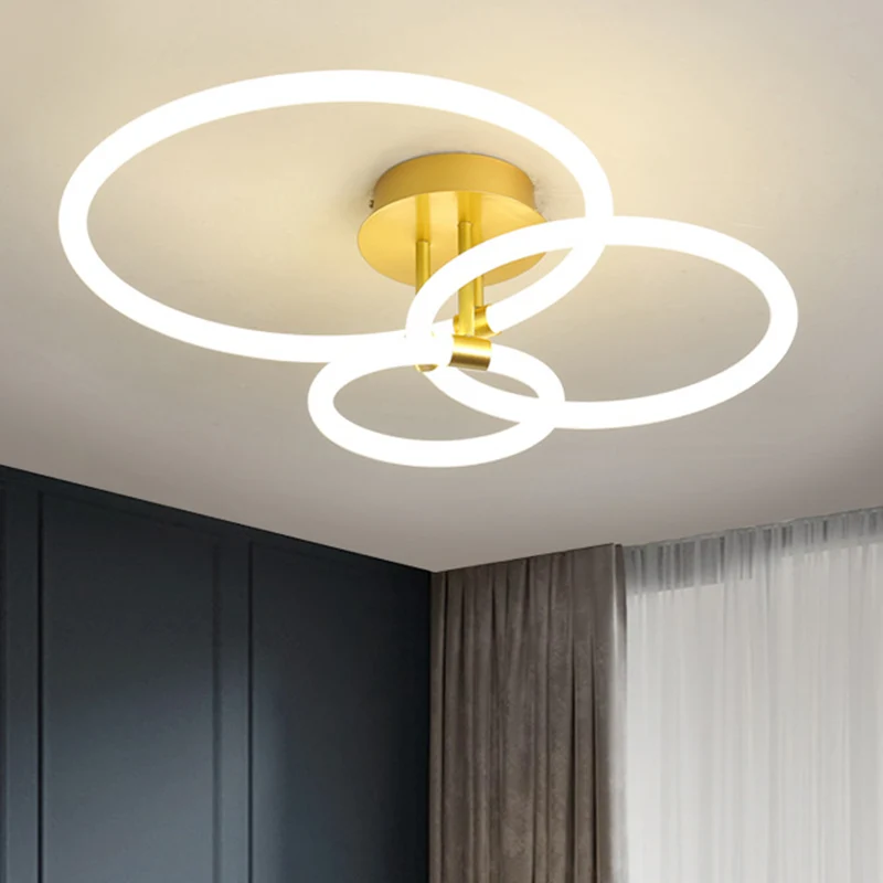 Acryl cirkel semi-inbouw moderne 23"/34,5" brede LED-plafondlamp van messing warm/wit licht Clearhalo