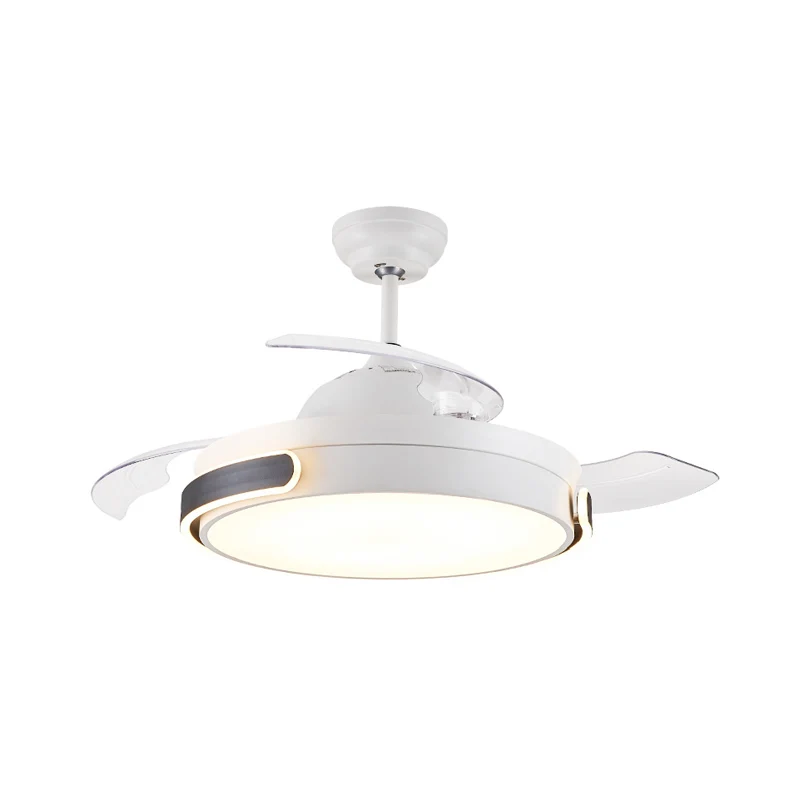 Acryl drum 3 bladen hangventilator licht moderne woonkamer LED semi-inbouwlamp wit met afstandsbediening, 36"/42" breed Cl...