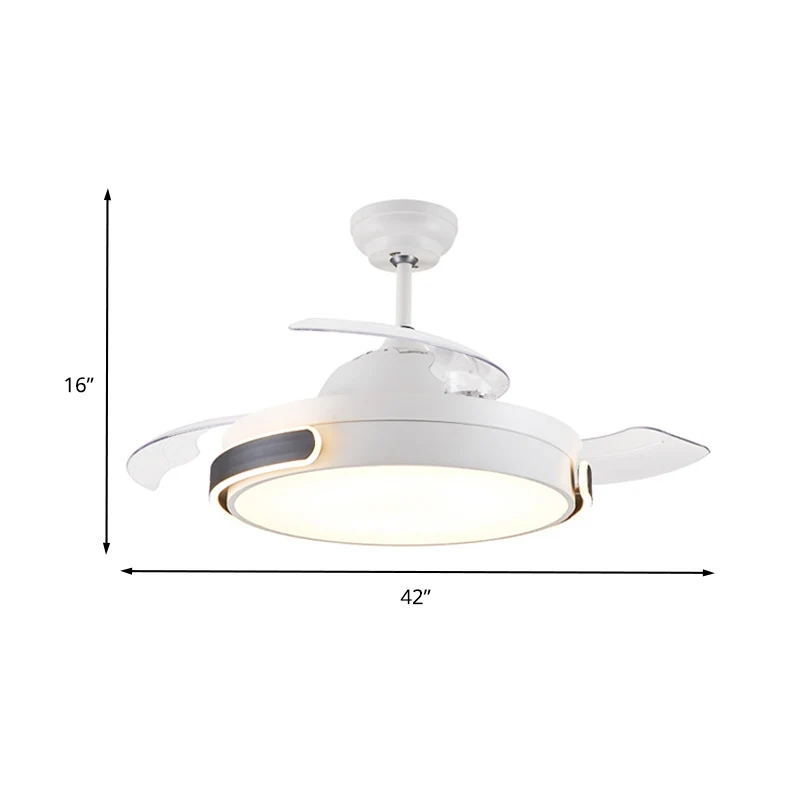 Acryl drum 3 bladen hangventilator licht moderne woonkamer LED semi-inbouwlamp wit met afstandsbediening, 36"/42" breed Cl...
