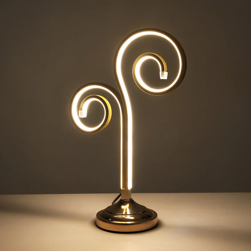 Acryl gebogen taakverlichting Modernisme LED gouden nachttafellamp met ronde metalen voet, warm/wit licht Clearhalo