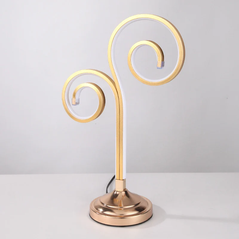 Acryl gebogen taakverlichting Modernisme LED gouden nachttafellamp met ronde metalen voet, warm/wit licht Clearhalo