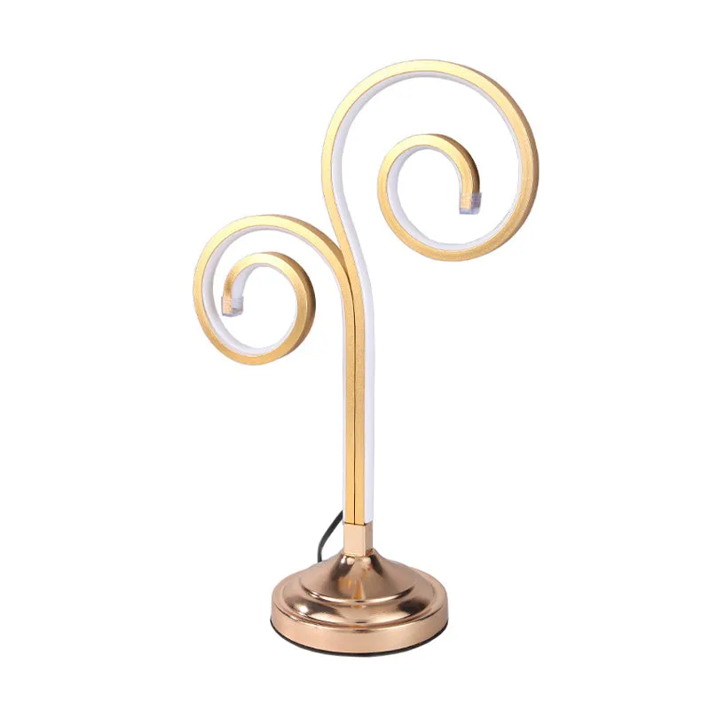Acryl gebogen taakverlichting Modernisme LED gouden nachttafellamp met ronde metalen voet, warm/wit licht Clearhalo