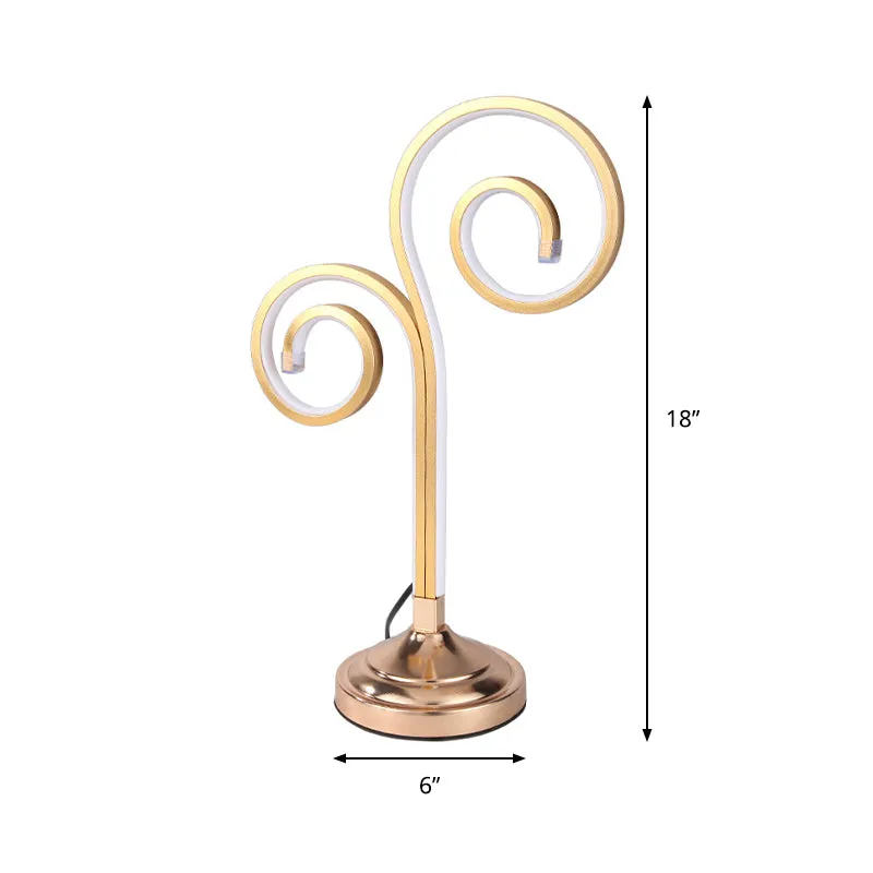 Acryl gebogen taakverlichting Modernisme LED gouden nachttafellamp met ronde metalen voet, warm/wit licht Clearhalo