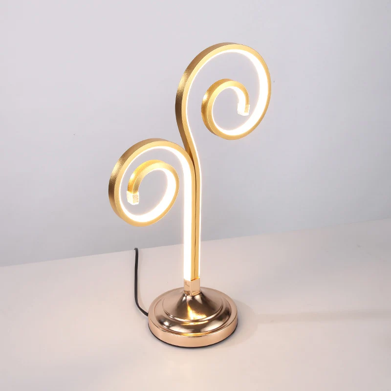 Acryl gebogen taakverlichting Modernisme LED gouden nachttafellamp met ronde metalen voet, warm/wit licht Clearhalo